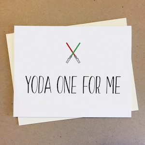 Carta di Guerre Stellari. Yoda uno per me. Carta dell'amicizia. Biglietto d'auguri. Carta del fidanzato. Carta della fidanzata.
