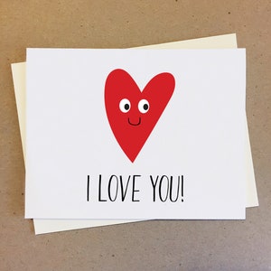 I love you, heart with face. Happy birthday or anniversary card, Boyfriend Girlfriend Wife Husband.