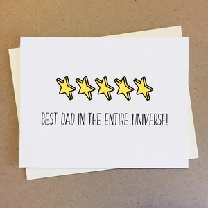 Mejor papá en todo el universo Calificación de cinco estrellas. Tarjeta de agradecimiento a papá. Tarjeta para papá, padres, abuelos, padrastro. Dia del padre.