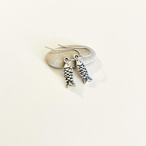 Rustic Dainty Fish Earrings, Sea Life Earrings, Antique Silver Plated Charm Earrings, #4599