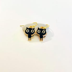 Black Cat Earrings, Cute Quirky Cat Earrings, Dangle Earrings,  #4118