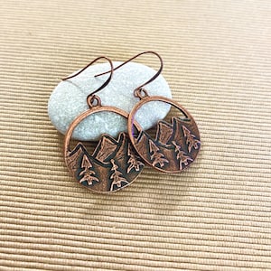 Rustic Mountain Landscape Earrings, Nature Earrings, Antique Copper Plated Earrings, #4405