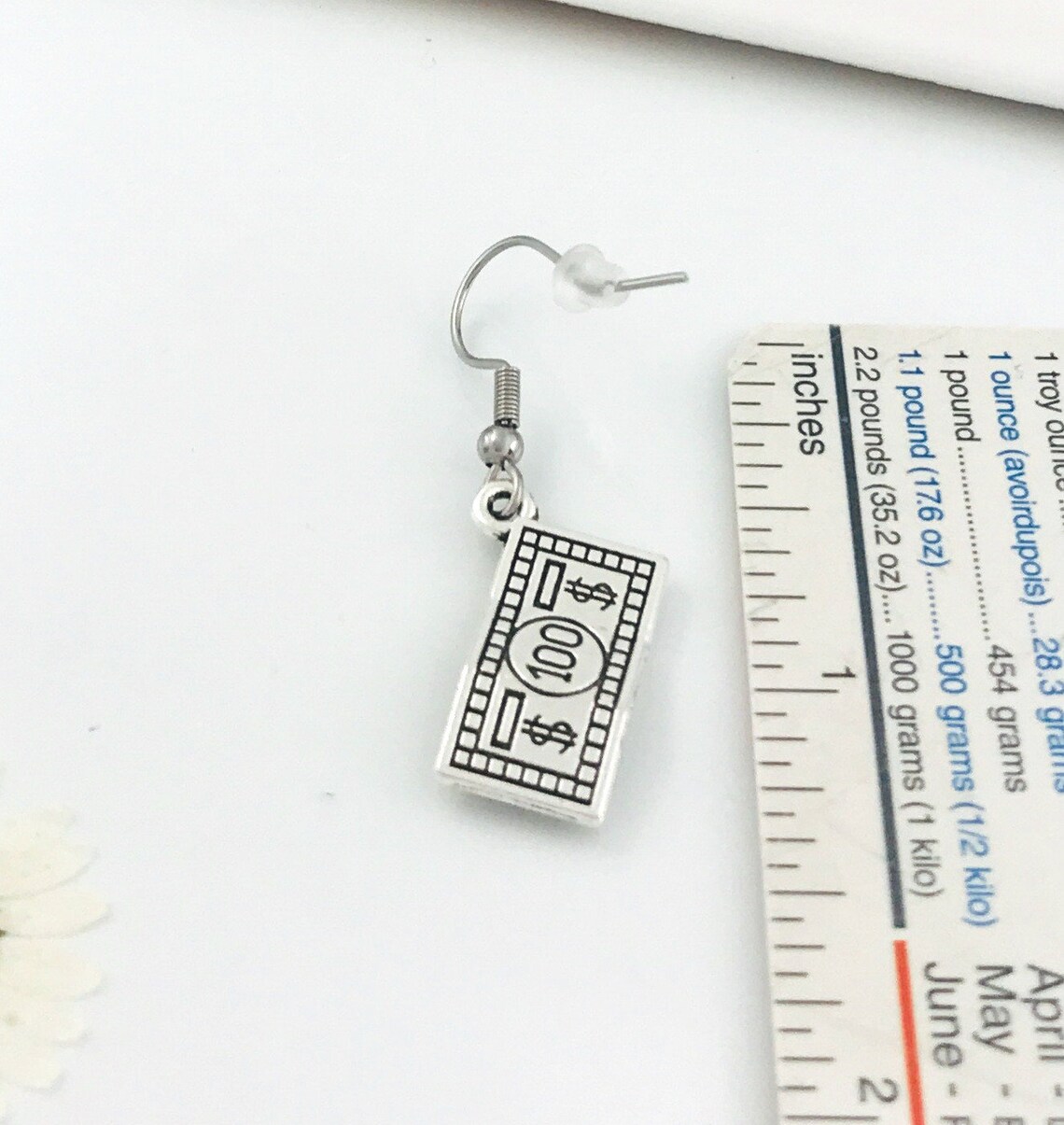 100 Dollar Bill Earrings Money Earrings Antique Silver Tone Etsy