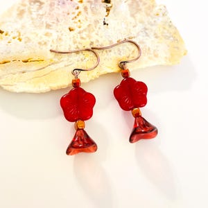 Czech Glass Beaded Earrings, Boho Floral Drop Earrings, Copper Dangle Earrings, #4552