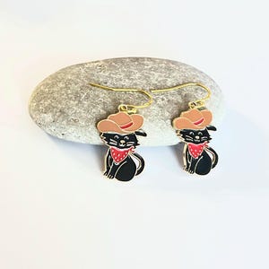 Cowgirl Cat Earrings, Western Cat Earrings, Dangle Earrings, #4159