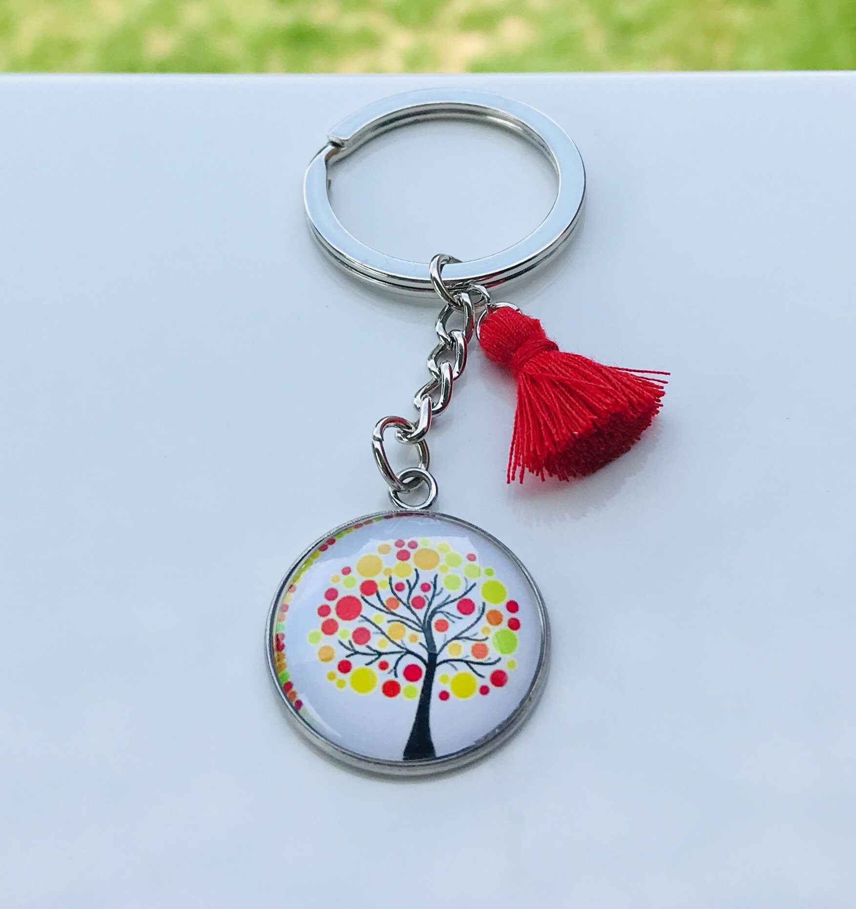 Colorful Tree Keychain Nature Keychain Tree Keychain 2711 Etsy