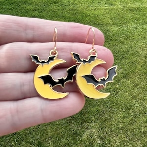 Bat Over The Moon Earrings, Halloween Spooky Earrings,  #2947