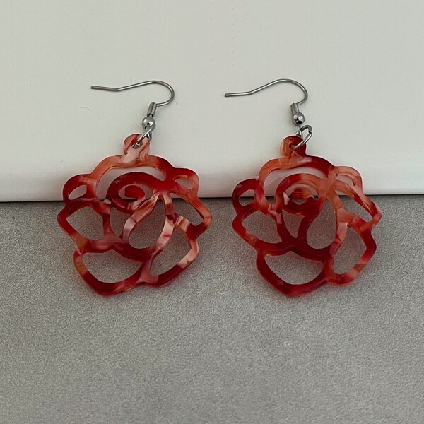 Rose Earrings, Holiday Earrings, Flower Earrings, #3535