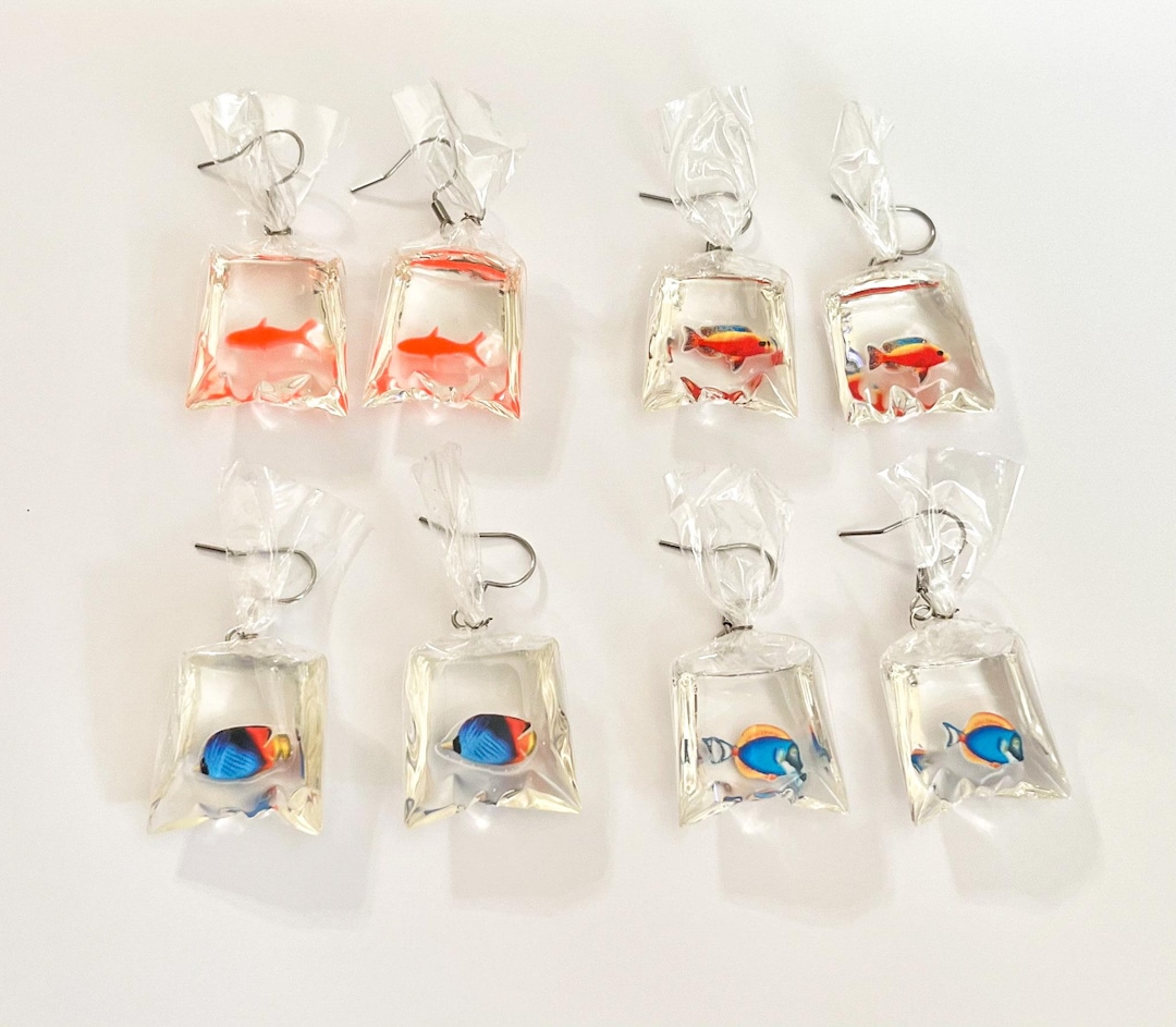 Goldfish in A Bag Earrings, Tropical Fish Earrings, Carnival Earrings ...