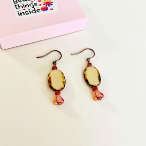 Czech Glass Beaded Earrings, Boho Floral Drop Earrings, Copper Dangle Earrings, #4370
