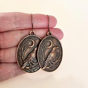 Rustic Raven Earrings, Nature Earrings, Goth Earrings, Antique Copper Earrings, #4443