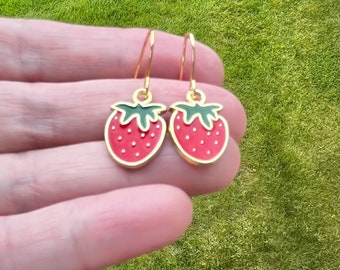 Strawberry Earrings, Fruit Earrings, Summer Food Earrings,  #1565