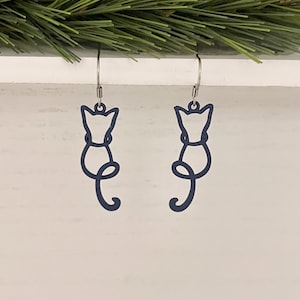 Blue Cat Earrings, Cat Mom Earrings, Animal Pet Earrings,  #2566