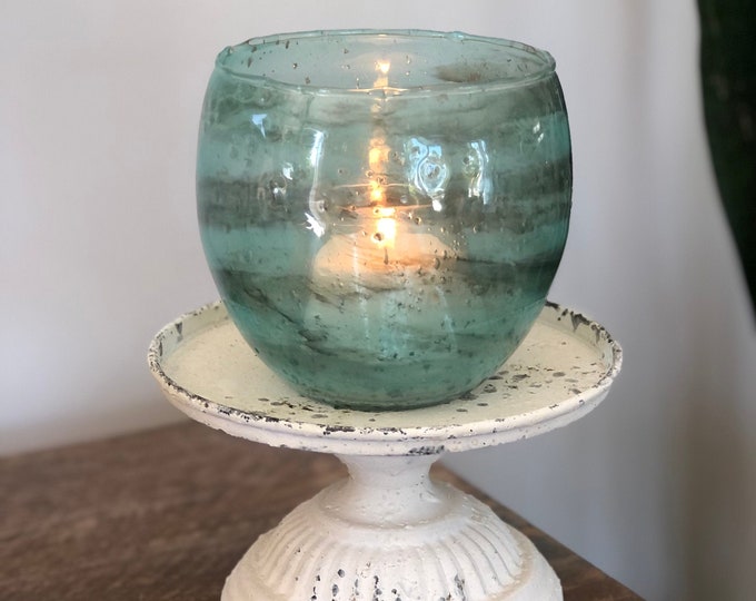 Blue glass 4 1/2" x 5" bowl vase
