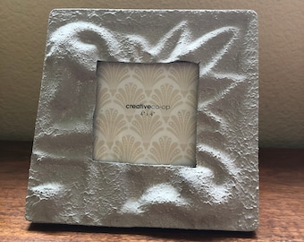 Metal textured white and gray 4 x 4 square photo frame