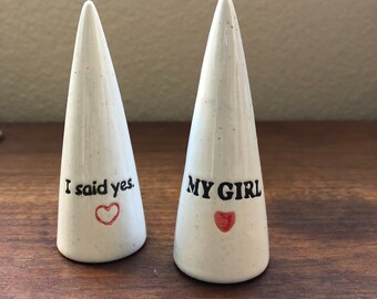 His and her cone wedding ring holder