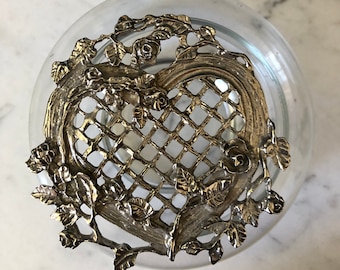 Vintage glass and silver heart candle holder