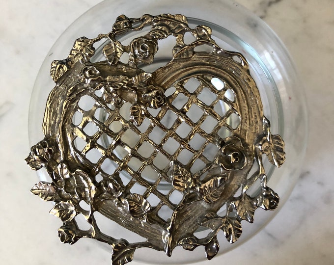 Vintage glass and silver heart candle holder