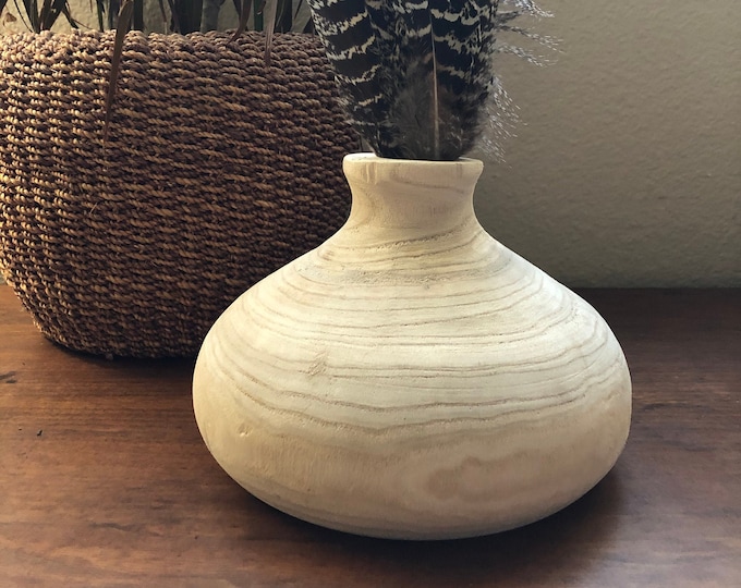 Paulownia wood vase 7 1/2 “ round by 5” hieght
