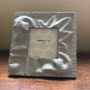 Metal textured white and gray 4 x 4 square photo frame