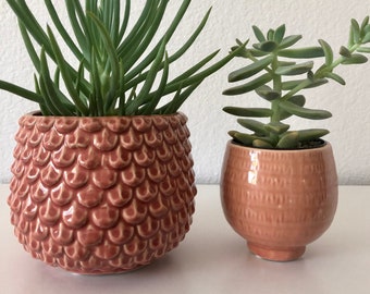 Coral colored 3 inch textured planter