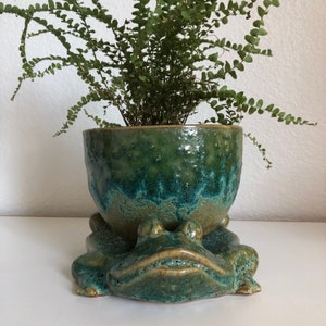 Reaktivglasur grüner Frosch Pflanzgefäß Set von 2