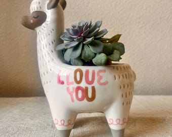 White Llama planter with I love you
