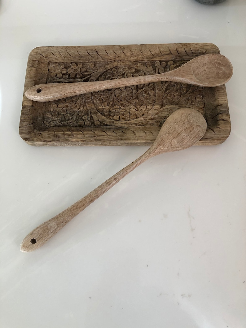 Set of Two Hand Carved Mango Wood Spoons Etsy
