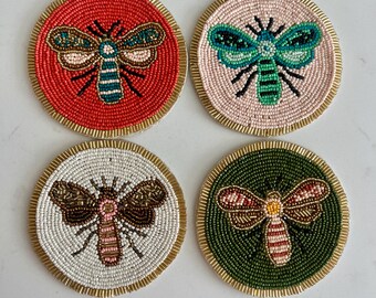 Beaded bumble bee coasters comes with four different styles 4” set of 4