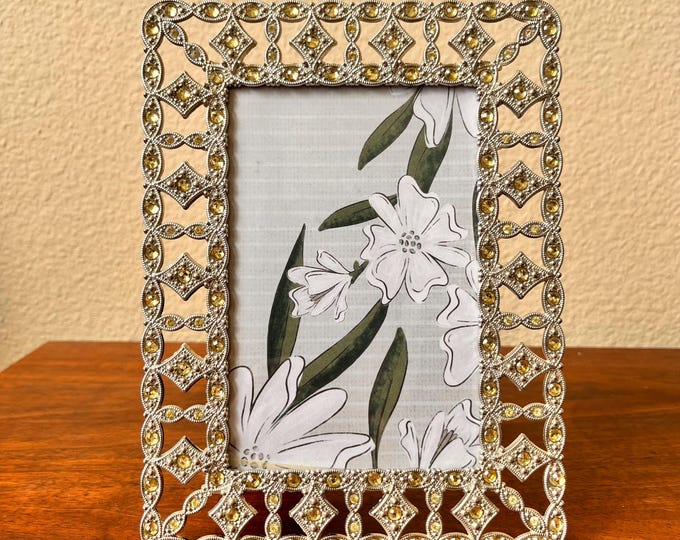 Vintage 8 x 6 frame with rhinestone detail holds a 4x5 1/2 image