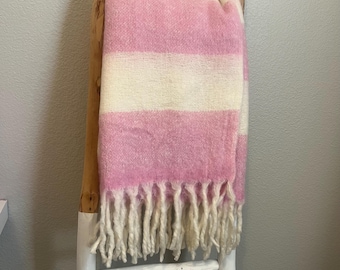 Brushed New Zealand Wool Throw in Green or Pink Stipe