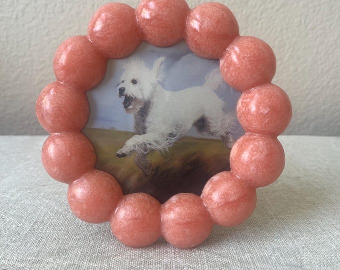 Pink resin bubble frame 5 3/4 inch round holds approximately 4"x 4" image