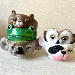 Maceta de cerámica pintada a mano con forma de animal que admite una maceta de 3 a 4 pulgadas.