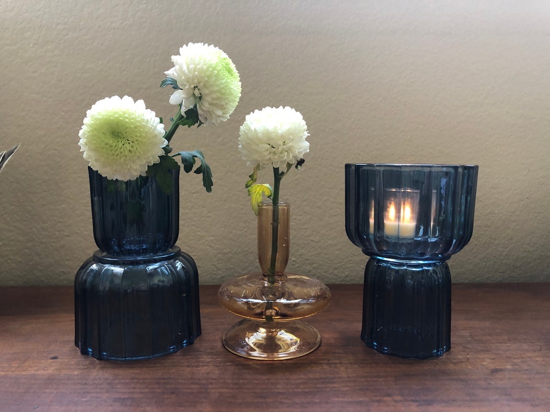 Blue 2 Sided Fluted Glass Votive/vase 4 1/4 X 6 Etsy