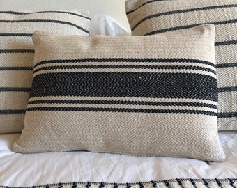 20” x 14” cotton canvas pillow with black stripes