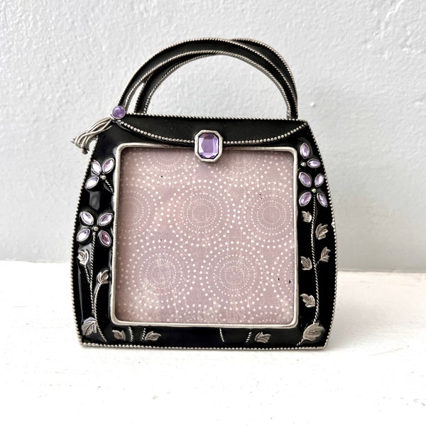 Black purse frame with rhinestone detail