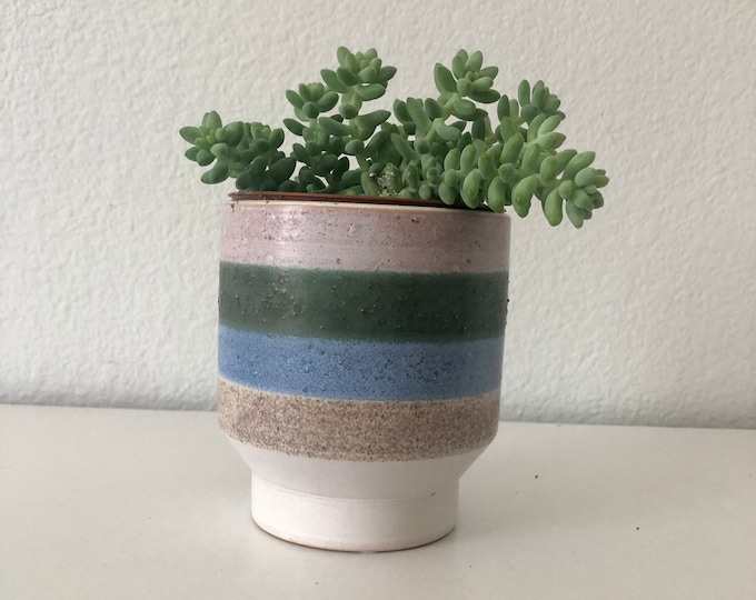 Blue and white multi colored stripe planter 4"Dx 4 1/4" H hold 4 inch pot. No drain holes