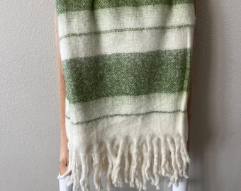 Brushed New Zealand Wool Throw in Green or Pink Stipe