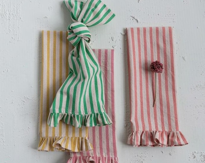 Striped Cotton Printed Tea Towel Multi Color 4/Pack