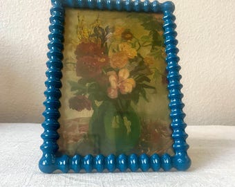 Vintage style blue hob knob 7 3/4"x 5 3/4" frame holds approximately 5x7 image