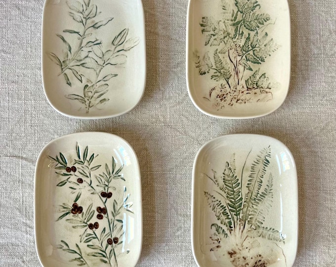 Floral debossed stoneware dish, 4 Styles 6"L x 4"W