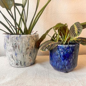 Cobalt blue reactive glaze planter 5 1/4&quot; x4 3/4&quot; holds a 4 inch plant. No drain hole