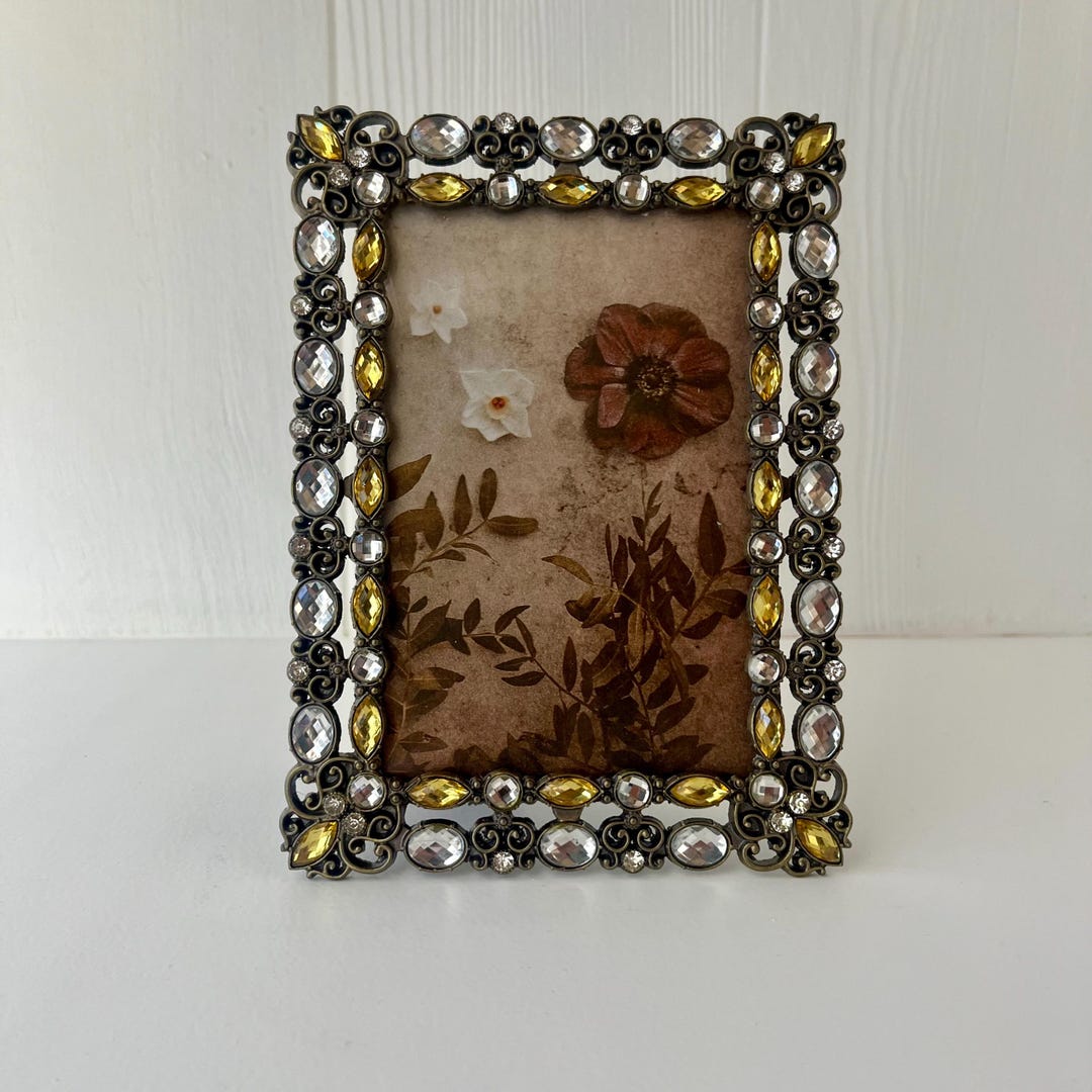Vintage Silver Toned 7 1/2”x5 1/2” Frame With Rhinestone Detailing