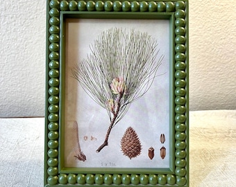 Green painted wood hobnail photo frame 6"W x 8"H holds a 5" x 7" image