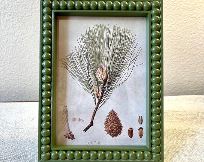 Green painted wood hobnail photo frame 6"W x 8"H holds a 5" x 7" image