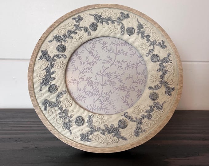 Beige Resin Picture Frame with floral etchings 6 1/2"x 6 1/2" Holds a 3 1/2"x 3 1/2" Image