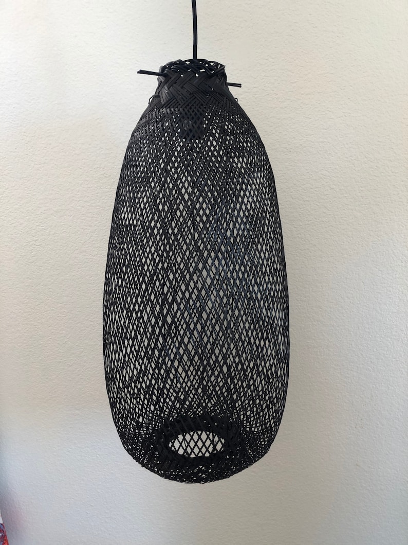 Hand woven black bamboo pendant lamp zdjęcie 2