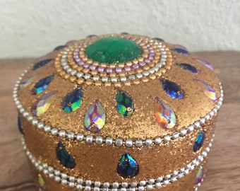Vintage gold in jeweled Indian jewelry box