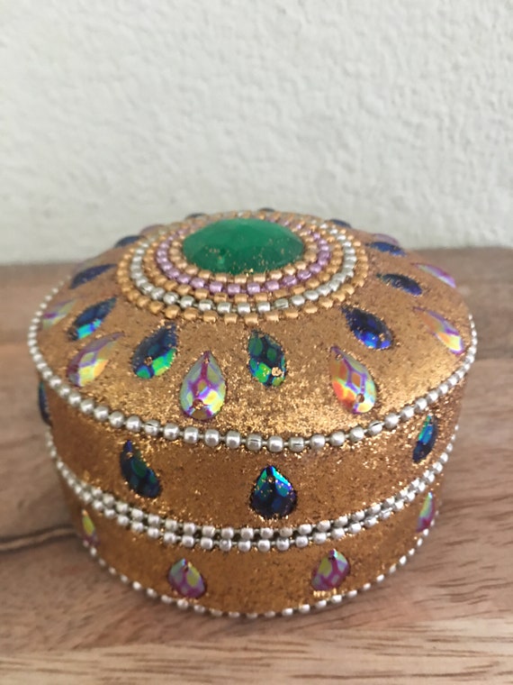 Vintage gold in jeweled Indian jewelry box