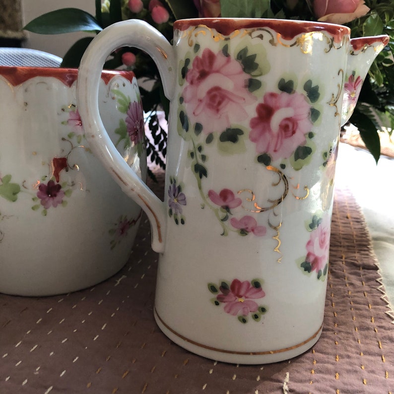 Vintage Ceramic Pot and Pitcher With Floral Design Etsy